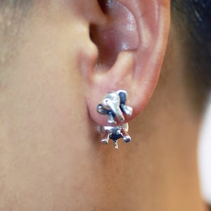 Elephant Front Back Earrings, SOLID Sterling Silver Double Sided Earrings, Ear Jacket for Women, 10x18mm 2 part Two Way Earrings Jewelry