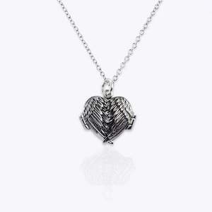 25 mm Chicxy, sterling silver heart locket with photo, angel wing necklace