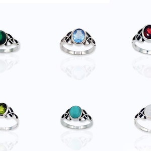Trinity Celtic Knot Ring, REAL Gemstones or NATURAL Stones 100% SOLID 925 Sterling Silver, Moonstone, Peridot, Turquoise, Garnet, Blue Topaz