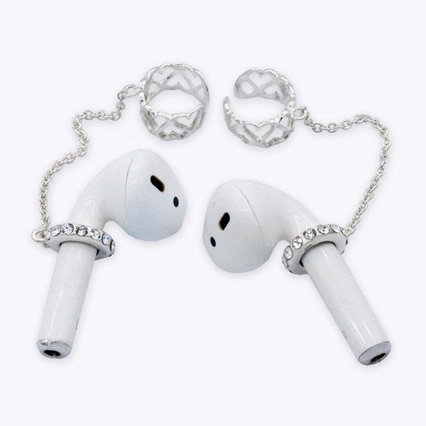 Airpods, Airpods Pro Holder Earrings Ear cuffs, Airpod Chain Jewelry Anti Loss, 100% Sterling Silver Swarovski Crystals.
