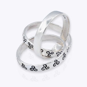 Triple Interlocking Celtic Ring, Black Triskelion Stackable SOLID Sterling Silver Overlapped Rings,3mm(per band) Unisex Rings Men Women
