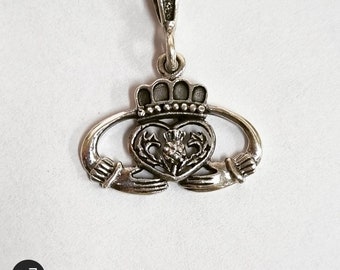 Scottish Thistle Claddagh Necklace, SOLID 925 Sterling Silver Black Crown Celtic Bail, 18.5x11.5 Irish Claddagh Pendant Jewelry for Women