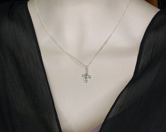 Fleur De Lis Necklace for women, minimal 14mm New Orleans 100% 925 Sterling Silver Fleur De Lis Pendant Necklace with/out 16,18,20 in Chain