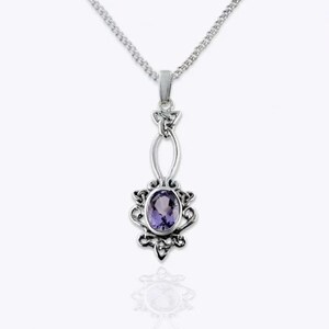 Real Amethyst necklace, Purple SOLID Sterling Silver Victorian Authentic Amethyst Jewelry, 33mm Drop Filigree Amethyst Pendant for Women