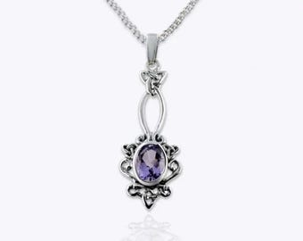 Collar victoriano de amatista auténtica: colgante celta de filigrana de plata esterlina maciza