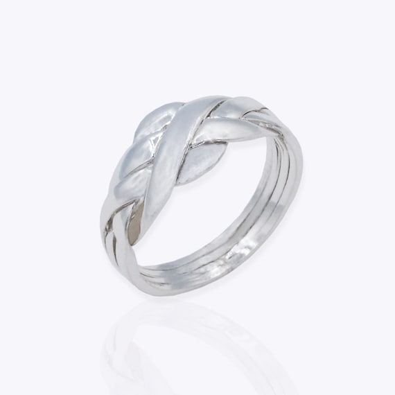 4-Part Puzzle Ring: SOLID Sterling Silver Interlocking Ring, Mechanic Gift