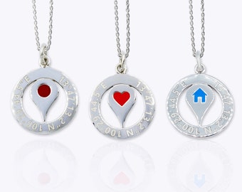Anpassat kartakoordinathalsband: Personligt GPS-positionshänge i massivt sterlingsilver