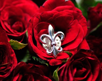 Alfiler de corbata con flor de lis: regalo de Nueva Orleans en plata de ley maciza