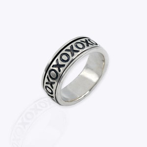 Sterling Silver Spinner Ring, Xoxo Rotating Fidget Ring, Spinning Anxiety Rings for Meditation, 9mm Band Worry Stress Rings for Men Women
