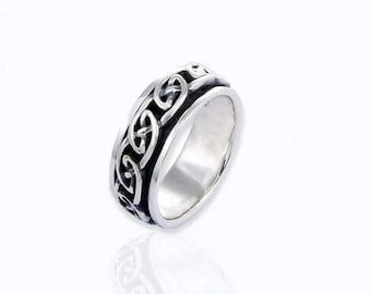 Celtic Spinner Ring: SOLID Sterling Silver Spinning Anxiety Fidget Jewelry for Stress Worry Relief