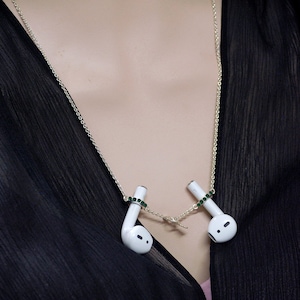 Airpods Pro und Airpodshalter, Anti-Loss 20 Zoll Airpod-Kettenhalskette, 100% massiver Sterlingsilber-Airpod-Schmuck, Swarovski-Kristalle.