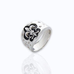 Fleur De lis Ring for Unisex, Oxidized Black 100% 925 Sterling Silver Fleur De Lis Jewelry, New Orleans 12mm Band Ring