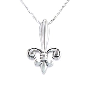 Fleur De Lis Necklace Pendant, Large New Orleans 43x25mm 925 Sterling Silver Fleur De Lis Necklace for Men Women, With/out 16,18,20 in Chain