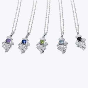 Scottish Thistle Necklace Jewelry for Mom, SOLID Sterling Silver with REAL Gemstones Peridot Amethyst Blue Topaz, Mothers Day Gift for Mom