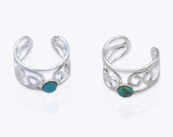 Blue Turquoise Ear Cuffs: SOLID Sterling Silver No Piercing Helix Wrap