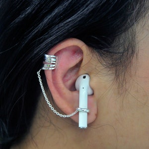 Airpods Pro en Airpods-houder verstelbare oorbellen, oormanchetten, 100% sterlingzilveren airpod-ketting, Airpod-sieraden tegen verlies