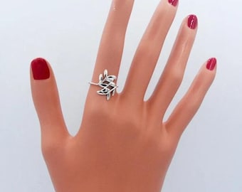Leaf Vine Ring: SOLID Sterling Silver Botanical Fern Tree Branch Twig Ring