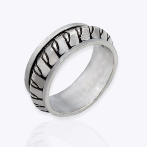 Sterling Silver Fidget Ring, Spinning Spinner Ring, Anxiety rings for Meditation, 8mm Band Black Stress Worry Rings for Men Women