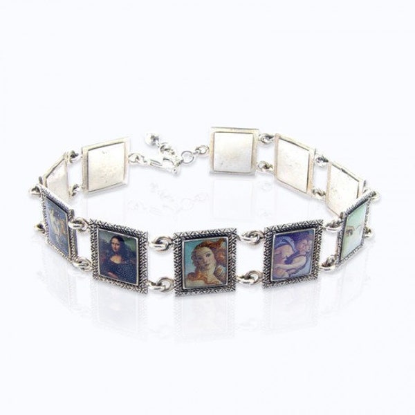 vintage Unique Bracelet Pour les femmes, Célèbre Art Picture Frame Bracelet, Mona Lisa Art Gifts, Cool SOLID Sterling Silver Wearable Art Jewelry