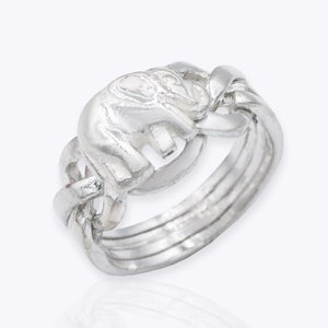 Elefant Puzzle Ring: SOLID Sterling Silber Ineinander greifen Tierschmuck, Mechaniker Geschenke