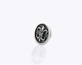 Alfiler de corbata con flor de lis negra: plata esterlina sólida oxidada, regalo de joyería de Nueva Orleans