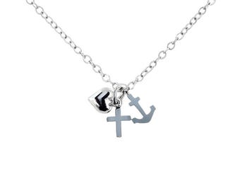 Heart Cross Anchor Necklace Charm: SOLID Sterling Silver Faith Hope Love Pendant