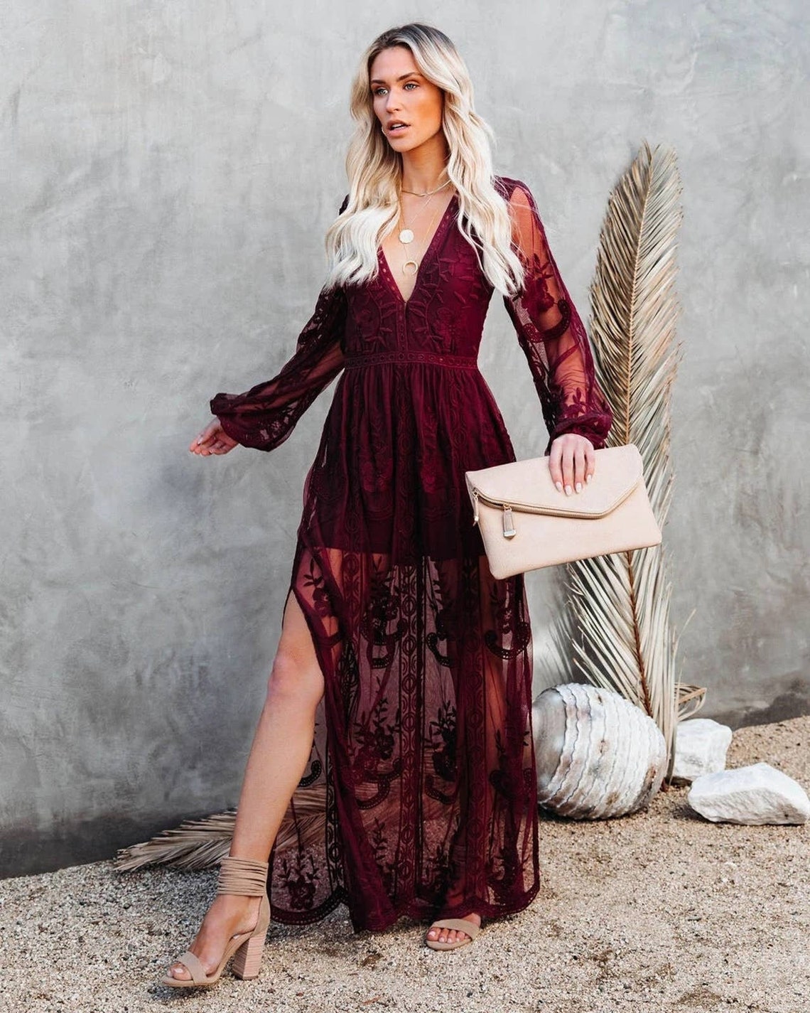 Burgundy Lace Dress I Boho Maxi Dress I Hippie Dress I image 1