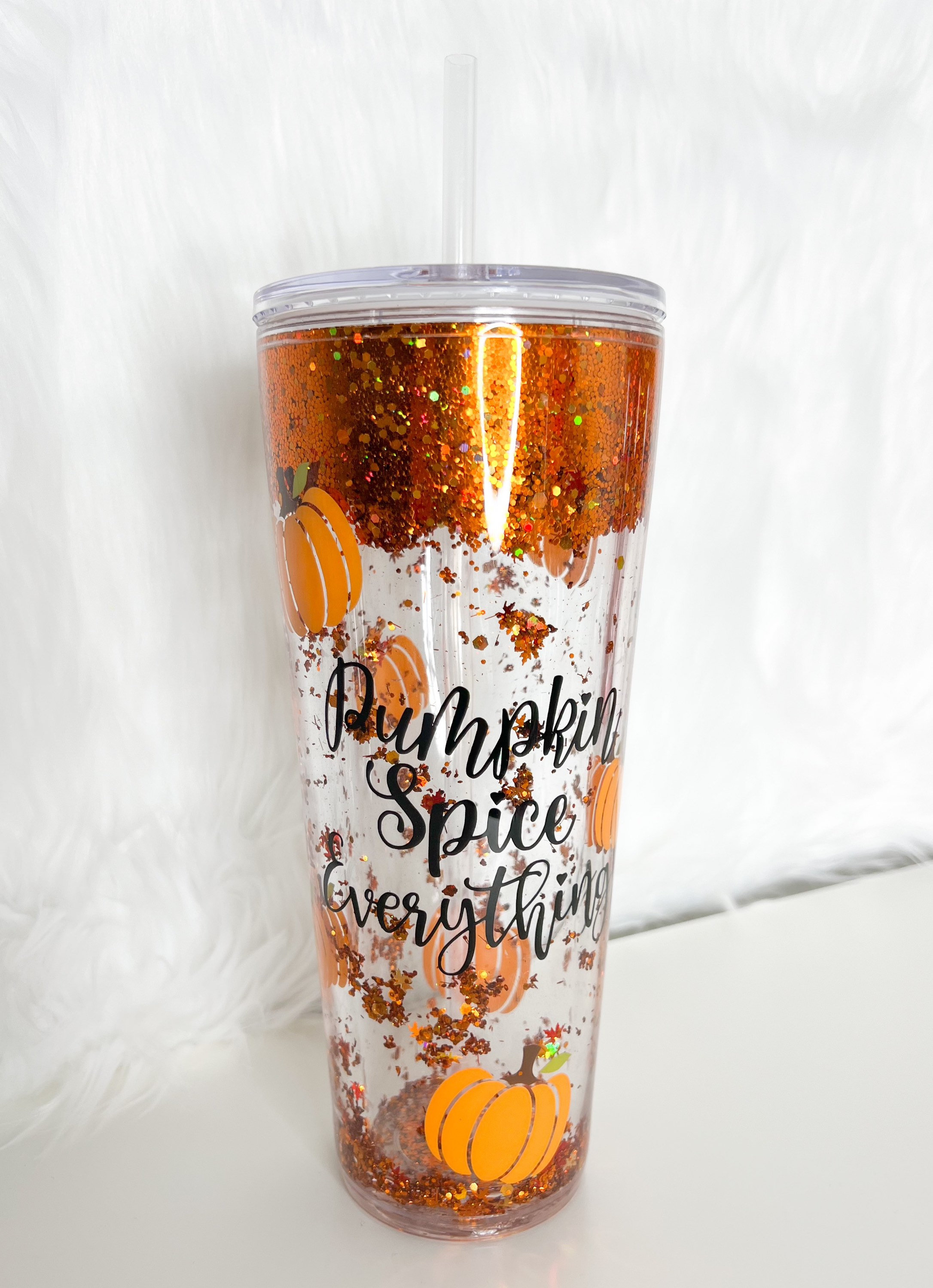 Fall Snowglobe Tumbler, Fall Leaves, Acrylic Tumbler, Custom Confetti Cup,  Starbucks Venti Cup, Floating Glitter Tumbler, Starbucks Tumbler 