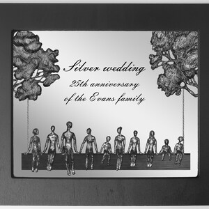 25th Wedding Anniversary Gift for Couple, Customized Family Tree with Silver Figures, Personalized Gift for Her, Traditional gift for Him