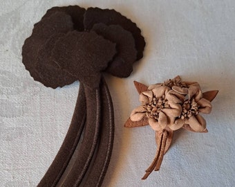 Hat Trims or Millinery Flower Set. From the 1960-70&#39;s. Both Hand Made in Leather. Sew On or Use Safety Pin. Probably Swedish. Well Made.