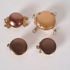 Vintage Bead Box Closure Clasps: Metal, Glass, Beige Brown (4-Pack)