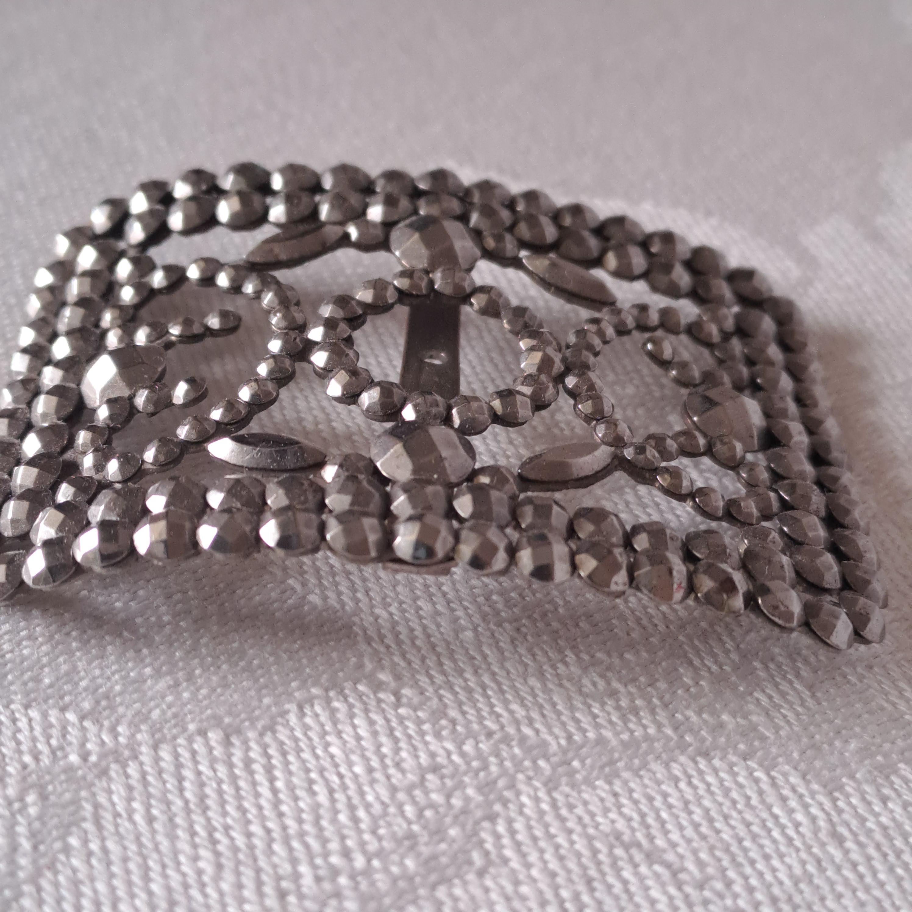 Victorian French Steel Cut Rivets Metal Sash or Belt Buckle Intricate Handcrafte Antique French Victorian Buckle. Riveted Cut-steel and All  main image 3