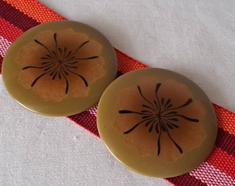 Vintage Celluloid Belt Buckle: Olive Green Floral, 1920s Style