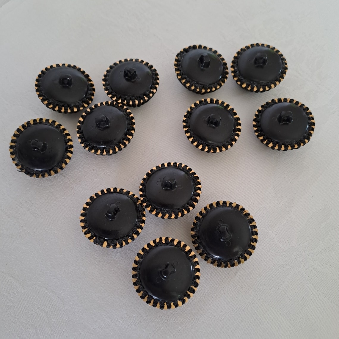 4 Vintage Black & Gold Thread Work Buttons, Self Shank (1 Inch) - Etsy
