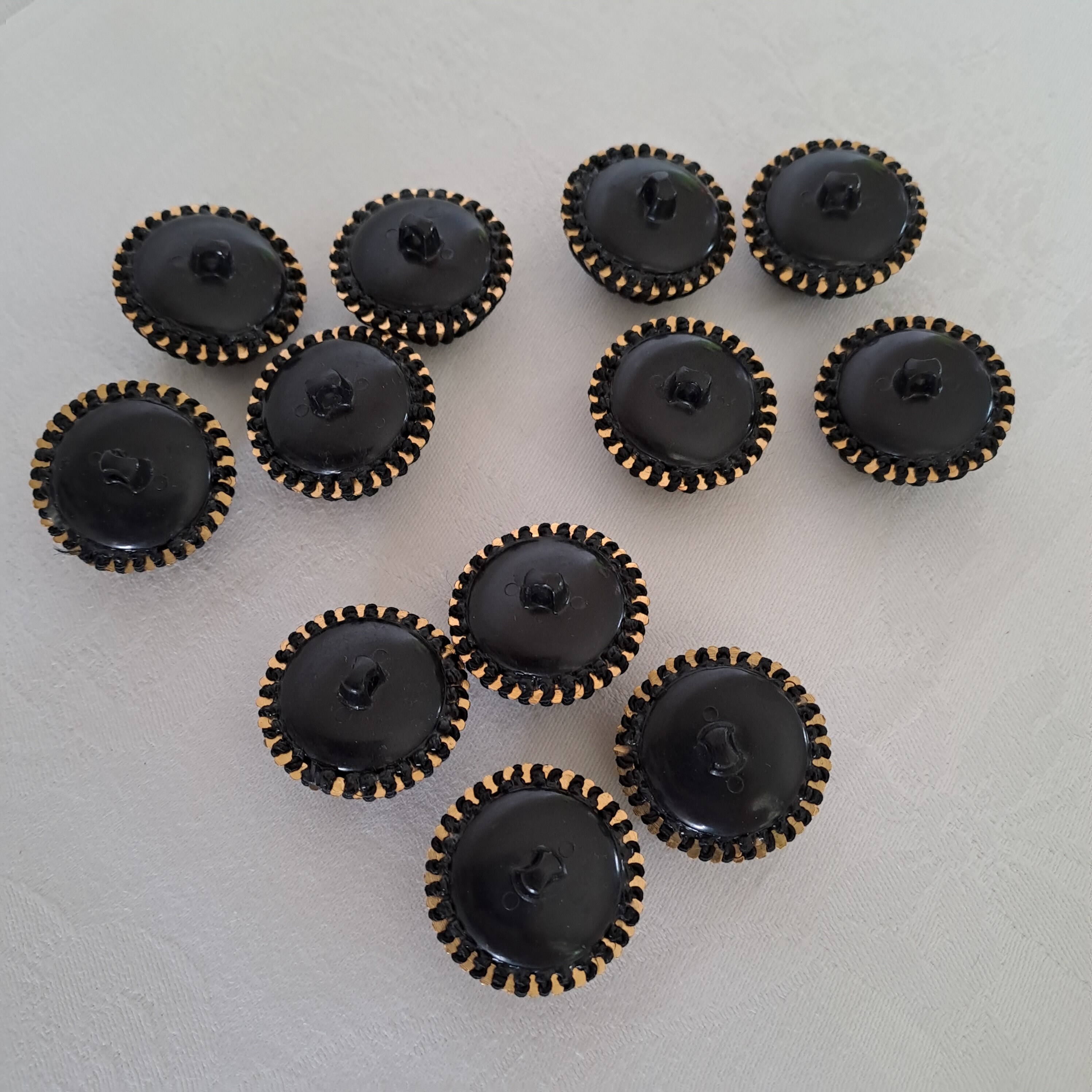4 Vintage Thread Work Buttons. Black Plastic With Gold Painted ...