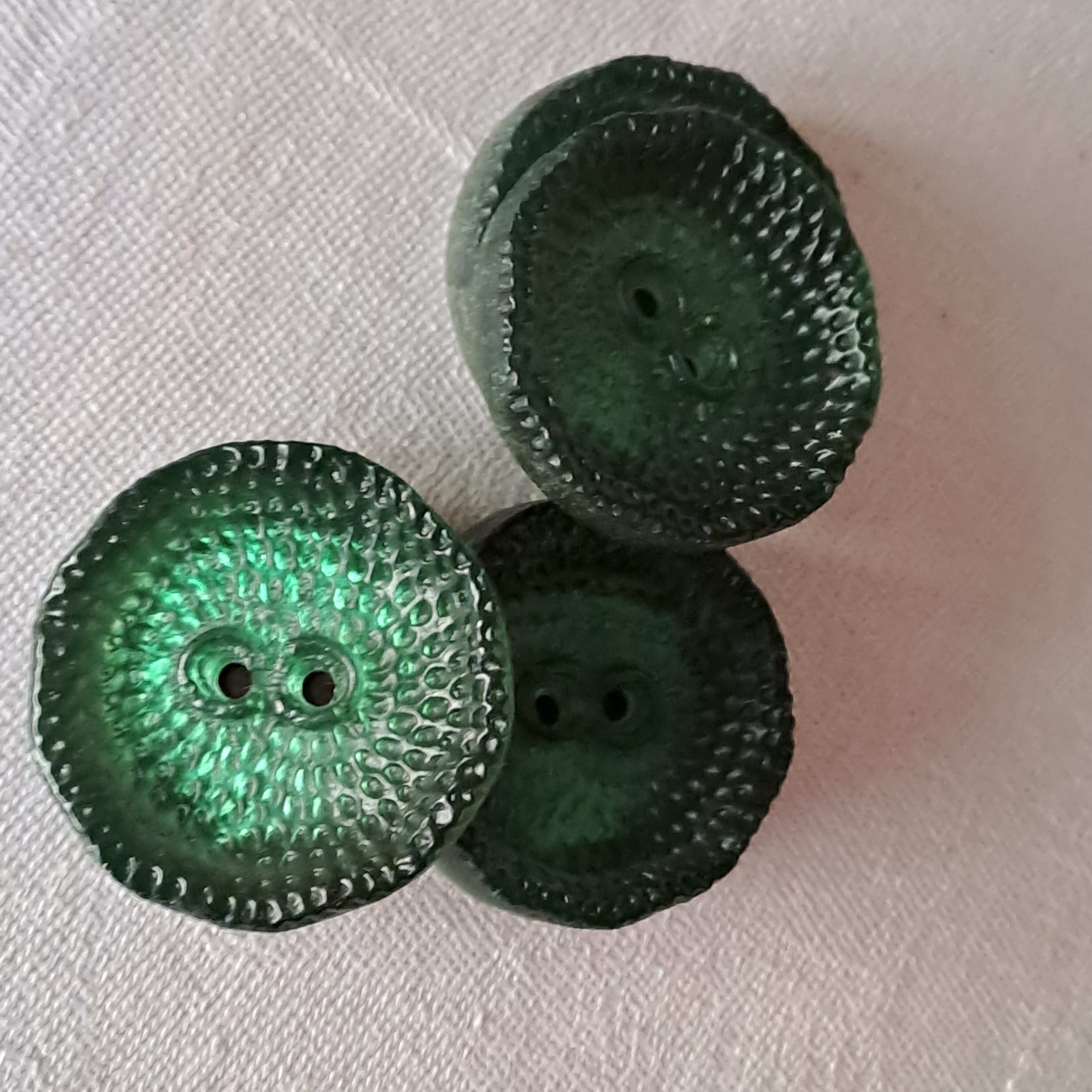 Lot De 6 Boutons Vintage Verts - 4 Trous, Diamètre 2,1 Cm, Référence 519, Occasion, Origine France