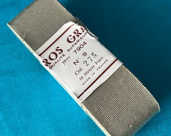 Vintage Frans grosgrain lint, beige afwerking, 32,8 ft