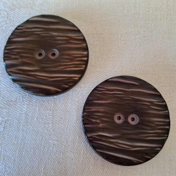 2 Vintage Large Plastic Buttons. Very Special Pattern in Dark Gray and Purple. Sew Through with 2 Holes. 44 mm/1.7 inch in Diameter.