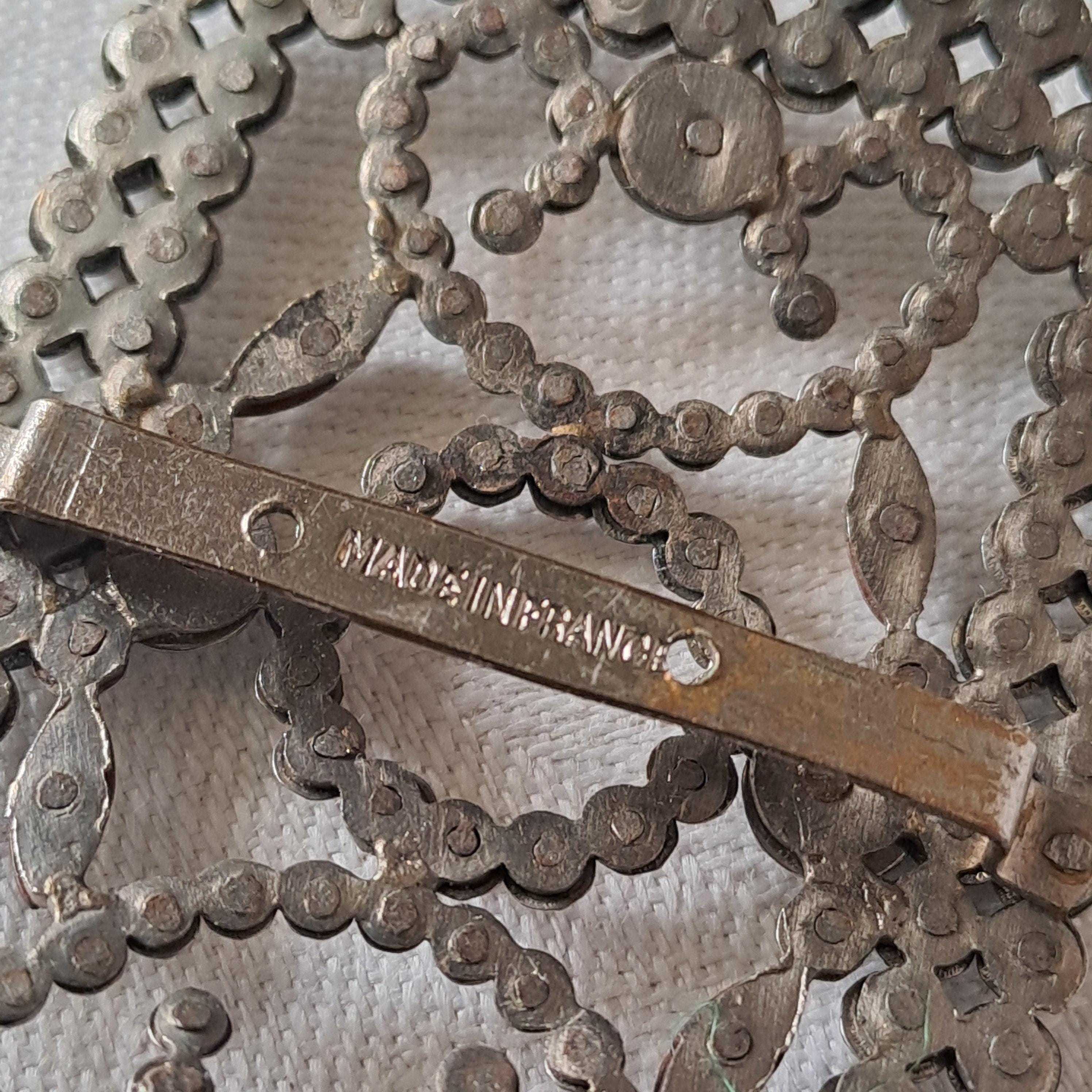 Victorian French Steel Cut Rivets Metal Sash or Belt Buckle Intricate Handcrafte Antique French Victorian Buckle. Riveted Cut-steel and All  main image 2