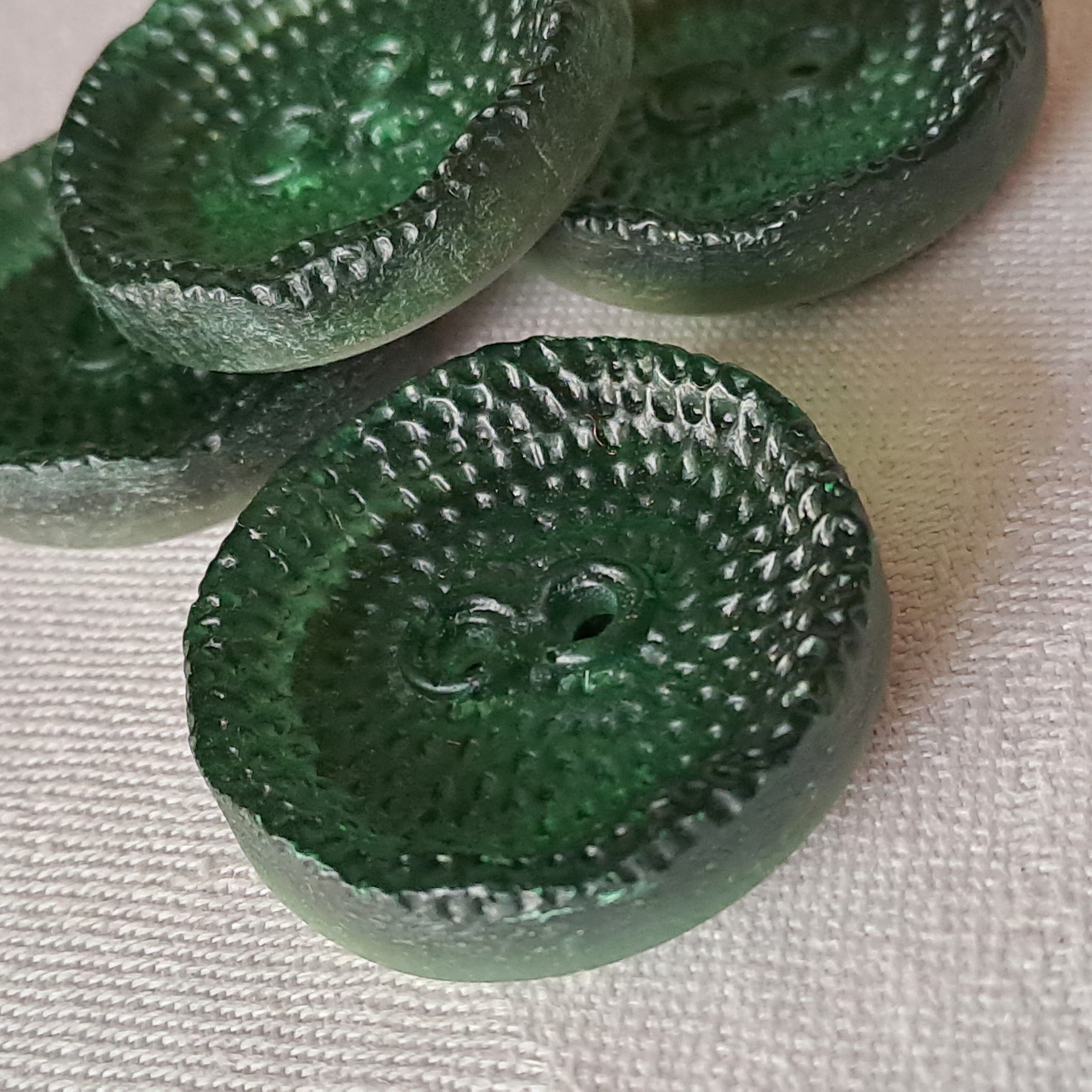 Lot De 6 Boutons Vintage 34 Mm - Plastique Vert Foncé Moiré, Fabriqué En France