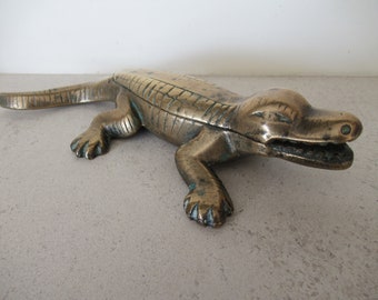 Vintage Brass Crocodile Ashtray Match Safe Holder