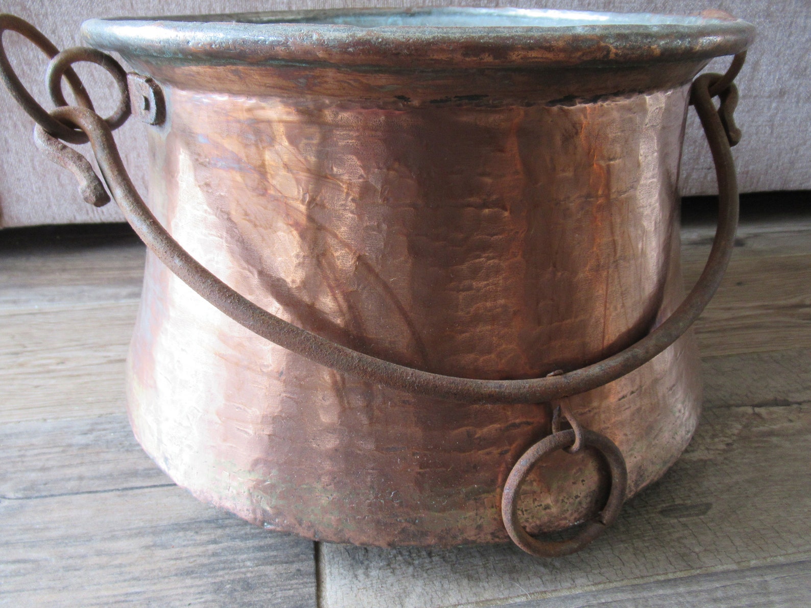 Antique Copper Cauldron Bucket Pan Coal Planter Fireside Decor Etsy
