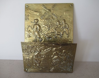Vintage Brass Wall Hanging Letter Rack Wall Plaque Dutch Setting