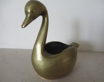 Vintage Brass Swan Ashtray Match Holder Match Safe