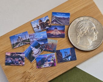 1:12 scale 10 piece Travel Postcards Countries | mini dollhouse traveler | diorama adventure |