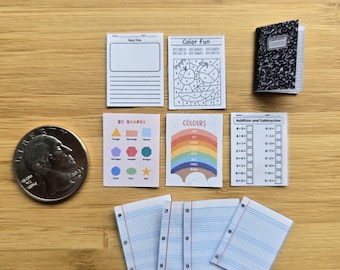 1:12 scale 10 piece set Elementary school papers and composition book dollhouse diorama