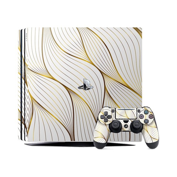 Gold Lines PS4 Pro Skin White Pattern PS4 Slim Decal Black PS5 