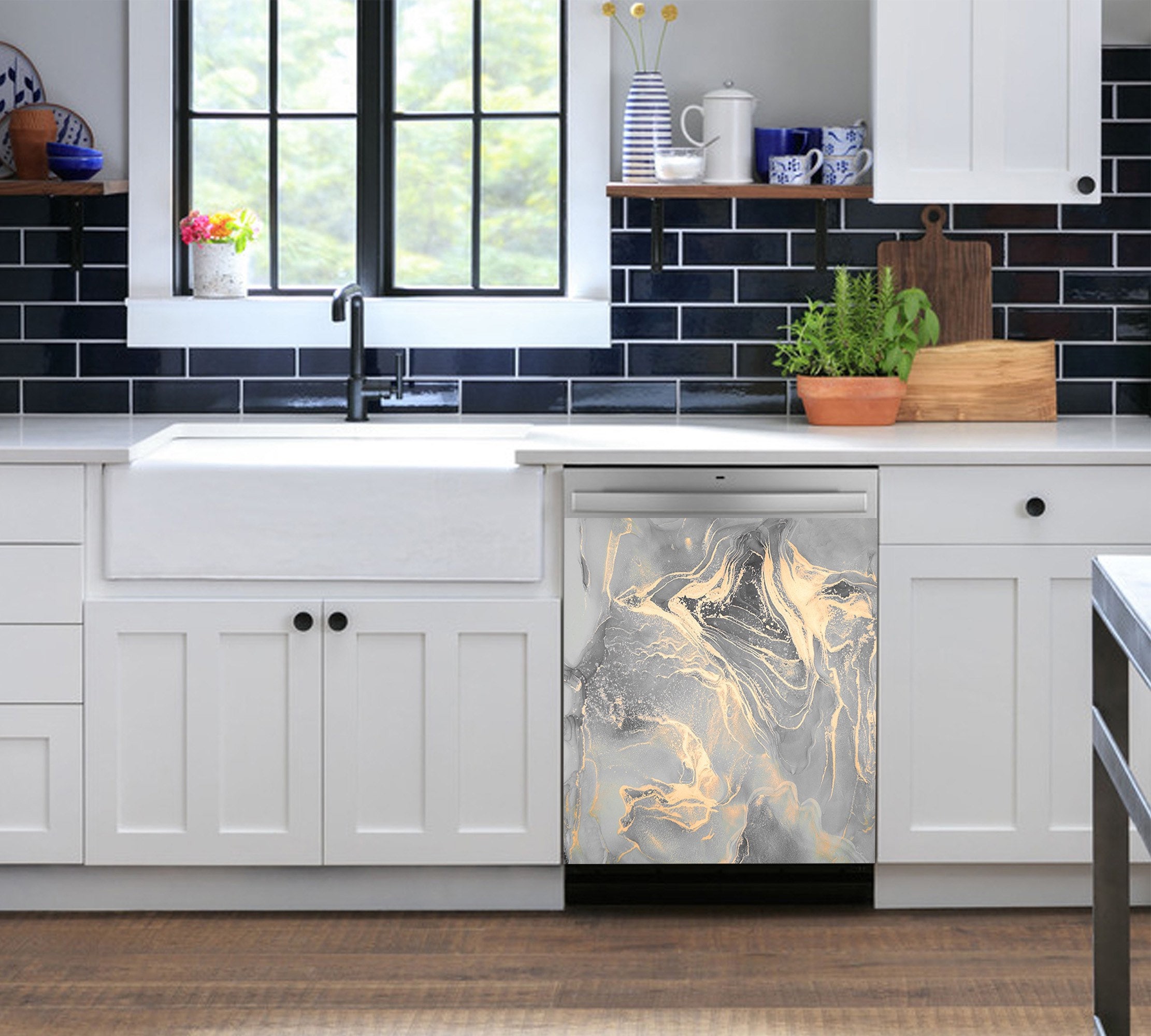 Grey Marble Dishwasher Cover Gold Oil Dishwasher Skin Silver Dishwasher