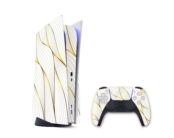 Gold Lines PS4 Pro Skin White Pattern PS4 Slim Decal Black PS5 