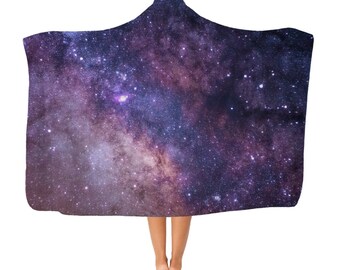 Universe Stars Nebula Aurora Northern Light Fleece Hooded Blanket Throw Cloak